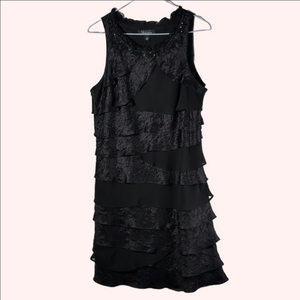 S.L. Fashons black ruffled dress. Sleeveless. Side Zipper. Size 12.